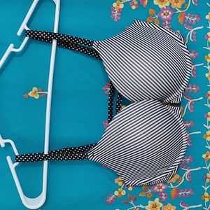 Black and White Striped Victoria's Secret Front Clasp Bra